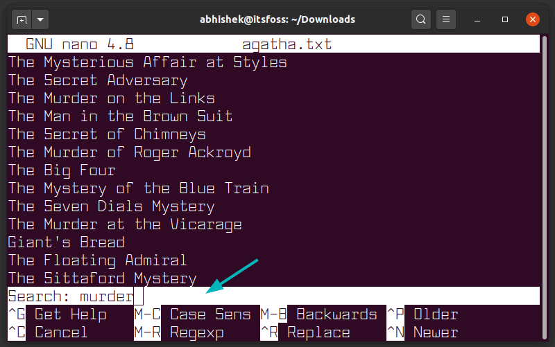 Nano编辑器基础知识：搜索文本