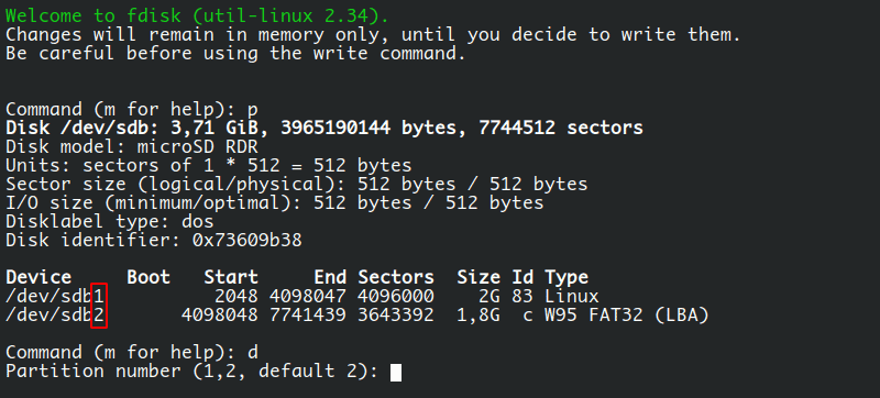 使用 fdisk 在 Linux 中删除分区