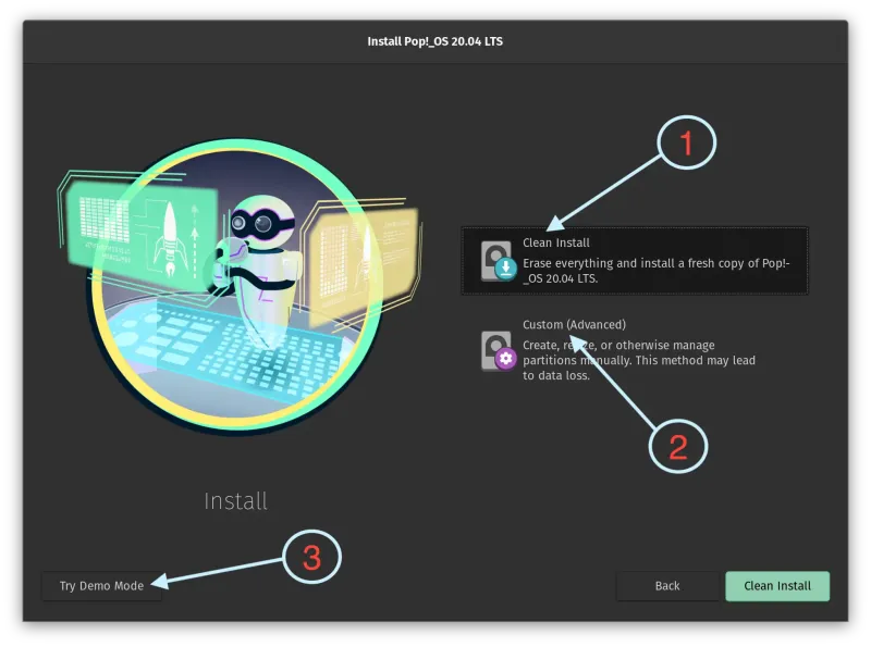 Pop!_OS 安装类型，加上演示模式