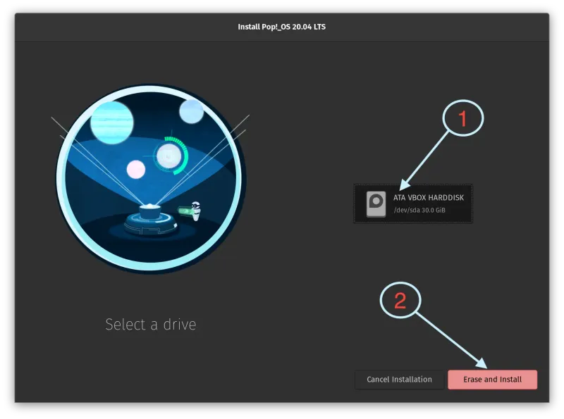 Pop!_OS 驱动器选择选项